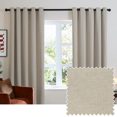 furn. Furn Soft Chenille Blackout Eyelet Curtain PairNatural(W) 168 X (D) 137Cm from B&Q