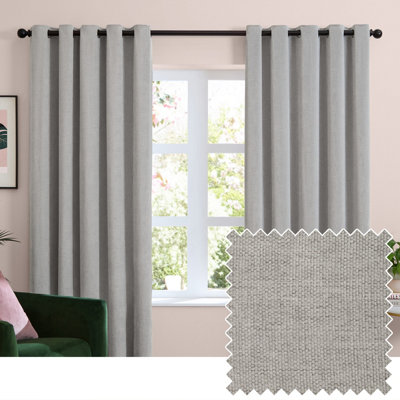 furn. Furn Soft Chenille Blackout Eyelet Curtain PairSilver(W) 229 X (D) 183Cm from B&Q