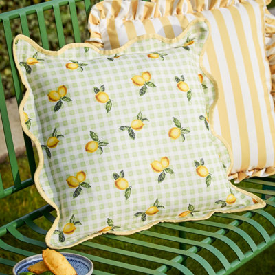 furn. Furn Fruits Lemons Gingham Check Outdoor Cushion Cover from B&Q
