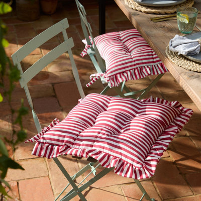 Wylder Millie Ruffle 2 Pack Indoor/Outdoor Seat Pads in Red | Size: 40cm x 40cm - Image 7