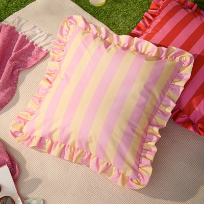 furn. Furn Palm Royale Stripe Ruffle Printed Outdoor Cushion Cover from B&Q