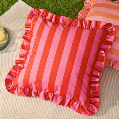 furn. Furn Palm Royale Stripe Ruffle Printed Outdoor Cushion Cover from B&Q