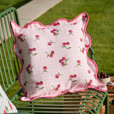 furn. Furn Fruits Cherries Gingham Check Outdoor CushionPink45 X 45Cm from B&Q