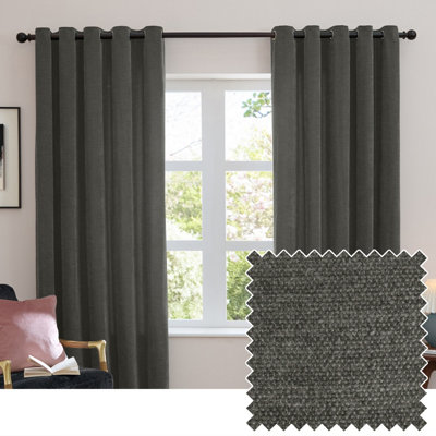 furn. Furn Soft Chenille Blackout Eyelet Curtain PairCharcoal(W) 229 X (D) 183Cm from B&Q