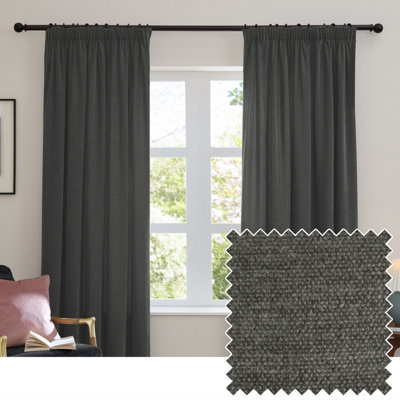 furn. Furn Soft Chenille Blackout Pencil Pleat Curtain PairCharcoal(W) 229 X (D) 183Cm from B&Q