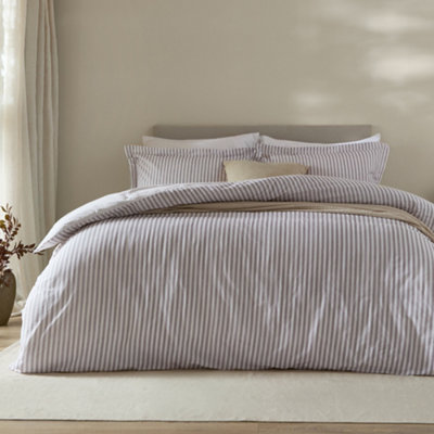 Yard Hebden Striped 100% Cotton Duvet Cover SetMauveDouble from B&Q