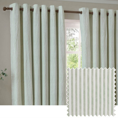 Yard Hebden Striped Cotton Eyelet CurtainsEucalyptus(W) 117 X (D) 183Cm from B&Q