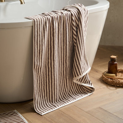 Yard Hebden Striped 100% Cotton Bath SheetChocolate100 X 150Cm from B&Q