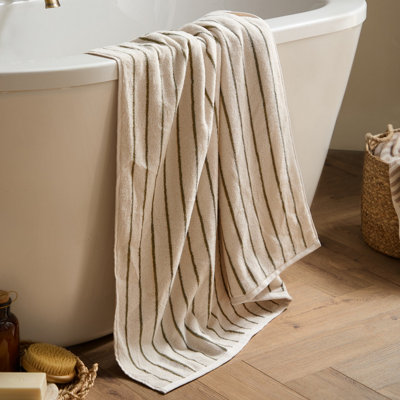 Yard Hebden Narrow Striped 100% Cotton Bath SheetOlive100 X 150Cm from B&Q