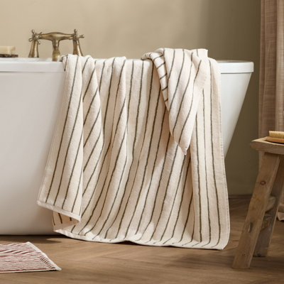 Yard Hebden Narrow Striped 100% Cotton Xl Bath SheetOlive100 X 180Cm from B&Q
