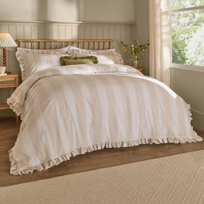 Wylder Birdie Stripe Ruffle Duvet Cover SetNaturalDouble from B&Q