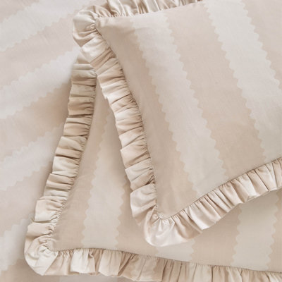 Furn Birdie Stripe Ruffle Pillowcase Pair in Natural | Size: Standard Pillow Case - Image 6