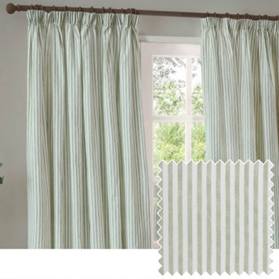 Yard Hebden Striped Cotton Blackout Pencil Pleat Curtains, Eucalyptus, (W) 117 X (D) 137Cm B&Q