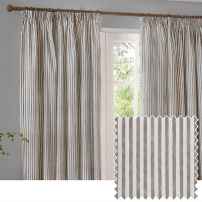 Yard Hebden Striped Cotton Blackout Pencil Pleat CurtainsMole(W) 117 X (D) 183Cm from B&Q