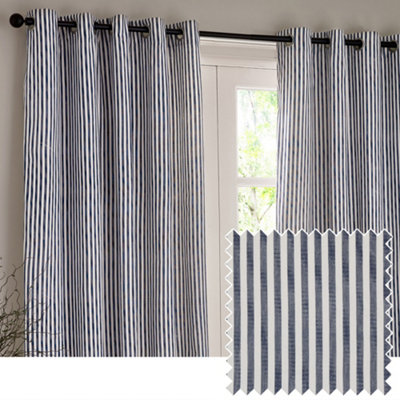 Yard Hebden Striped Cotton Blackout Eyelet CurtainsNavy(W) 117 X (D) 137Cm from B&Q