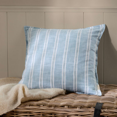Wylder Abersoch Stripe 100% Cotton Cushion CoverSky Blue50 X 50Cm from B&Q