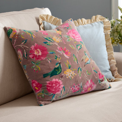 Wylder Aviary Cotton Velvet Feather Filled Cushion from B&Q