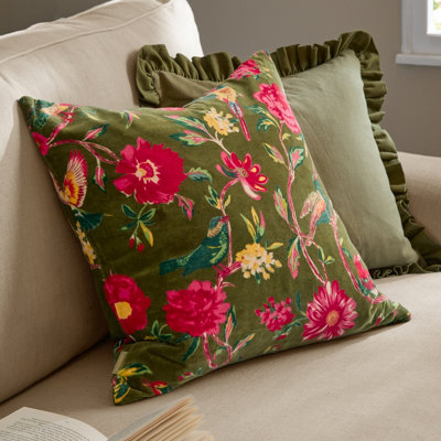 Wylder Aviary Cotton Velvet Feather Filled Cushion from B&Q