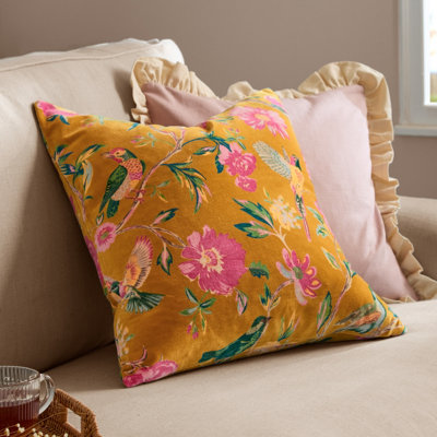 Wylder Aviary Cotton Velvet Polyester Filled Cushion from B&Q