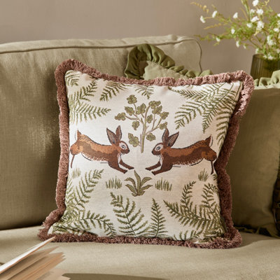 Wylder Fable Rabbits Embroidered Polyester Filled Cushion from B&Q