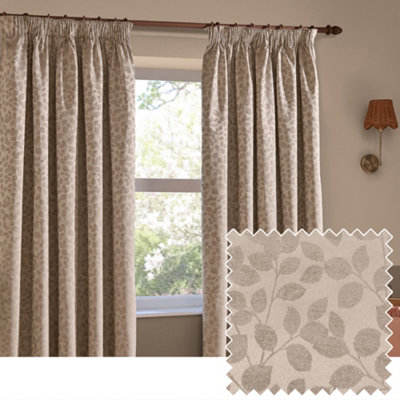 Wylder Grace Leaf Jacquard Fully Lined Pencil Pleat Curtain PairTaupe(W) 168 X (D) 137Cm from B&Q