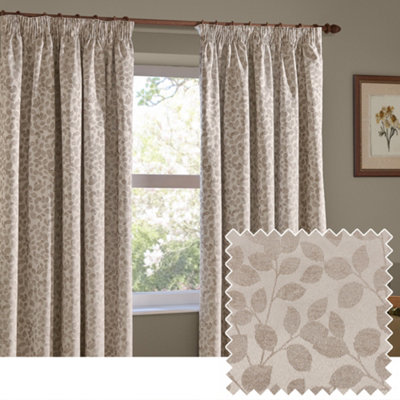Wylder Grace Leaf Jacquard Fully Lined Pencil Pleat Curtain PairNatural(W) 229 X (D) 183Cm from B&Q