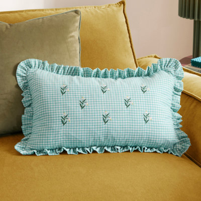furn. Furn Les Petite Fleurs Gingham Ruffle Polyester Filled Cushion from B&Q