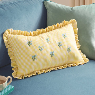 furn. Furn Les Petite Fleurs Gingham Ruffle Polyester Filled Cushion from B&Q