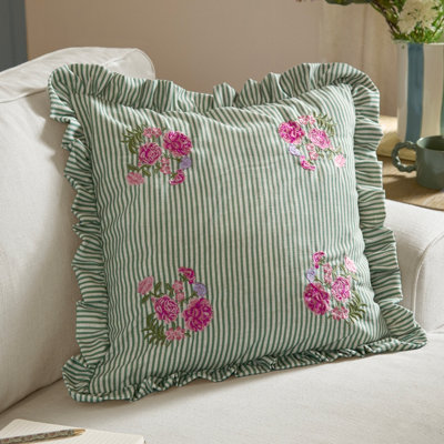 Wylder Martha Ruffle Embroidered Ruffle Polyester Filled Cushion from B&Q