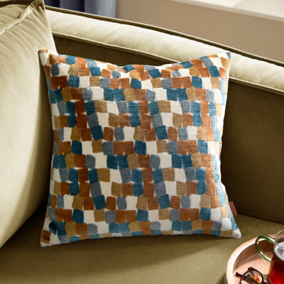furn. Furn Metro Blocks Velvet Jacquard Feather Filled Cushion from B&Q