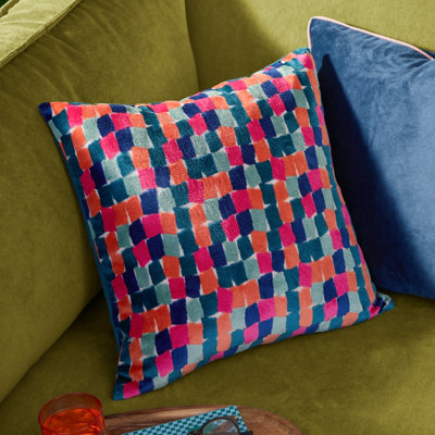 furn. Furn Metro Blocks Velvet Jacquard Feather Filled Cushion from B&Q