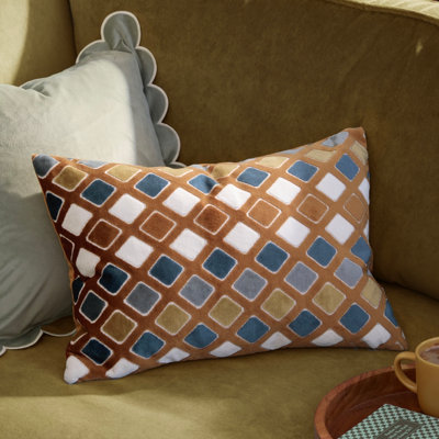 furn. Furn Metro Diamond Velvet Feather Filled Cushion from B&Q