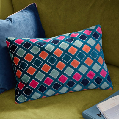 furn. Furn Metro Diamond Velvet Polyester Filled Cushion from B&Q