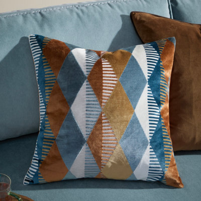 furn. Furn Metro Harlequin Velvet Feather Filled Cushion from B&Q