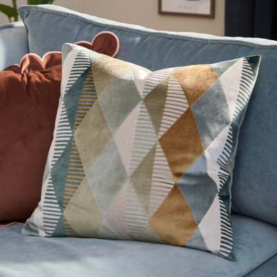 furn. Furn Metro Harlequin Velvet Feather Filled Cushion from B&Q