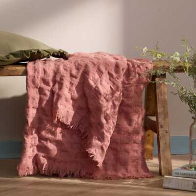 Wylder Walton Waffle Fringed ThrowRose from B&Q