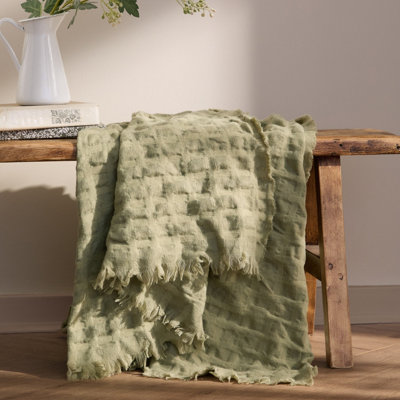 Wylder Walton Waffle Fringed ThrowSage from B&Q