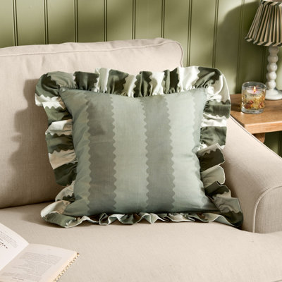 Wylder Birdie Stripe Ruffle Polyester Filled CushionBaygreen/mist45 X 45Cm from B&Q