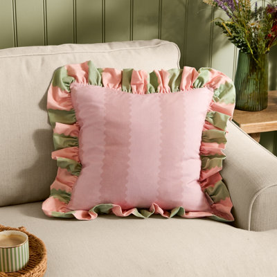 Wylder Birdie Stripe Ruffle Polyester Filled CushionPink/green45 X 45Cm from B&Q