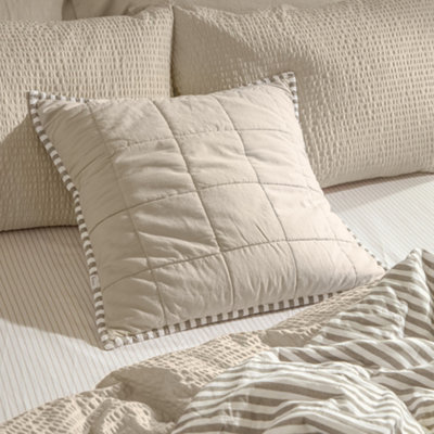 B&Q -  Hebden Striped 100% Cotton Polyester Filled CushionMole/stone55 X 55Cm