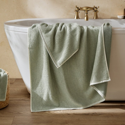 Yard Hebden Textured Waffle 100% Cotton Xl Bath SheetBay Green100 X 180Cm from B&Q