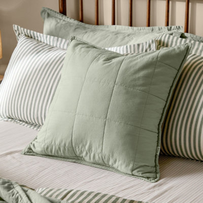 Yard Hebden Quilted Washed Cotton Feather Filled CushionBay Green55 X 55Cm from B&Q