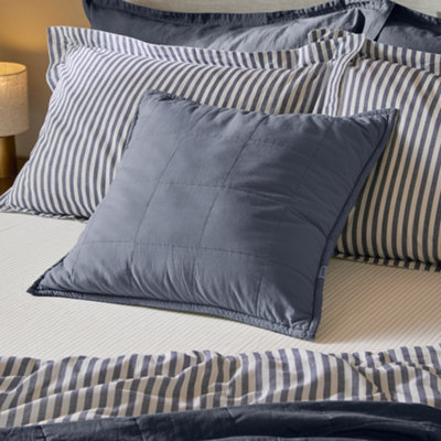 Yard Hebden Quilted Washed Cotton Feather Filled CushionDenim Blue55 X 55Cm from B&Q