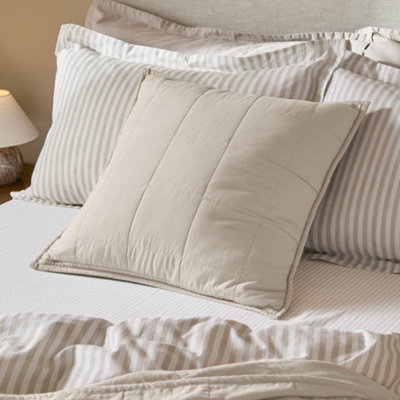 Yard Hebden Quilted Washed Cotton Feather Filled CushionStone55 X 55Cm from B&Q