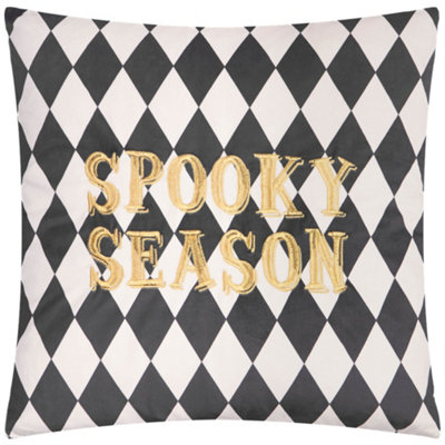 B&Q - furn. Furn Spooky Season Checkered Velvet Halloween Polyester Filled CushionGold/mono45 X 45 Cm