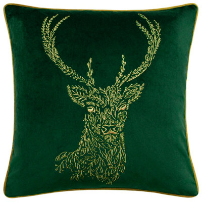 Furn. Forest Fauna Embroidered Woodland Stag Velvet Feather Filled Cushion from B&Q