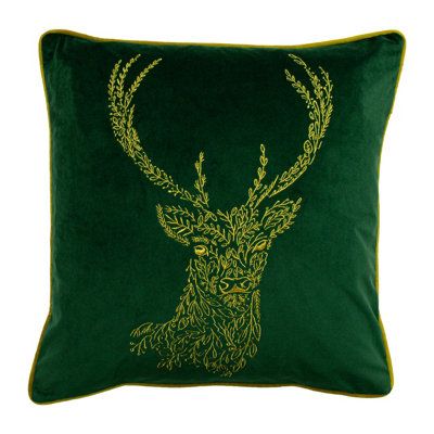Furn. Forest Fauna Embroidered Woodland Stag Velvet Polyester Filled Cushion from B&Q