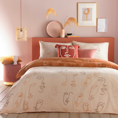 Furn. Kindred Abstract Faces Reversible Duvet Cover SetDoubleOrange from B&Q