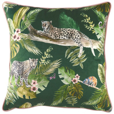 Evans Lichfield Jungle Leopard Velvet Piped Feather Filled Cushion from B&Q