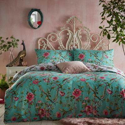 Furn. Vintage Chinoiserie Floral Reversible Duvet Cover SetSuper KingGreen from B&Q